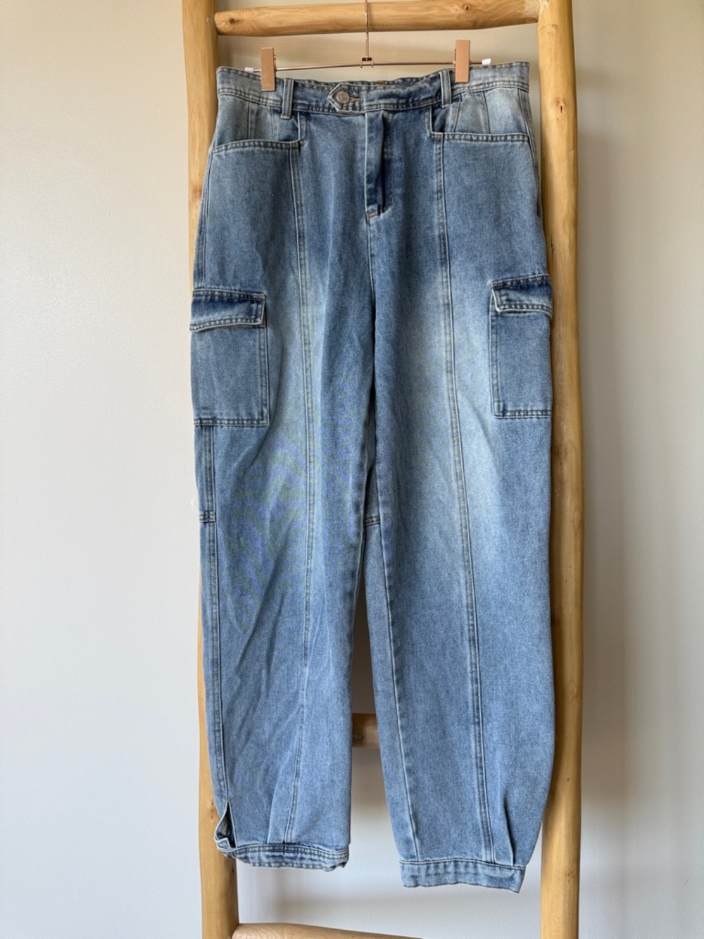 CRESCENT Nordstrom Brand Acid Wash Denim Cargo Button Hem Jeans L (Run Small)